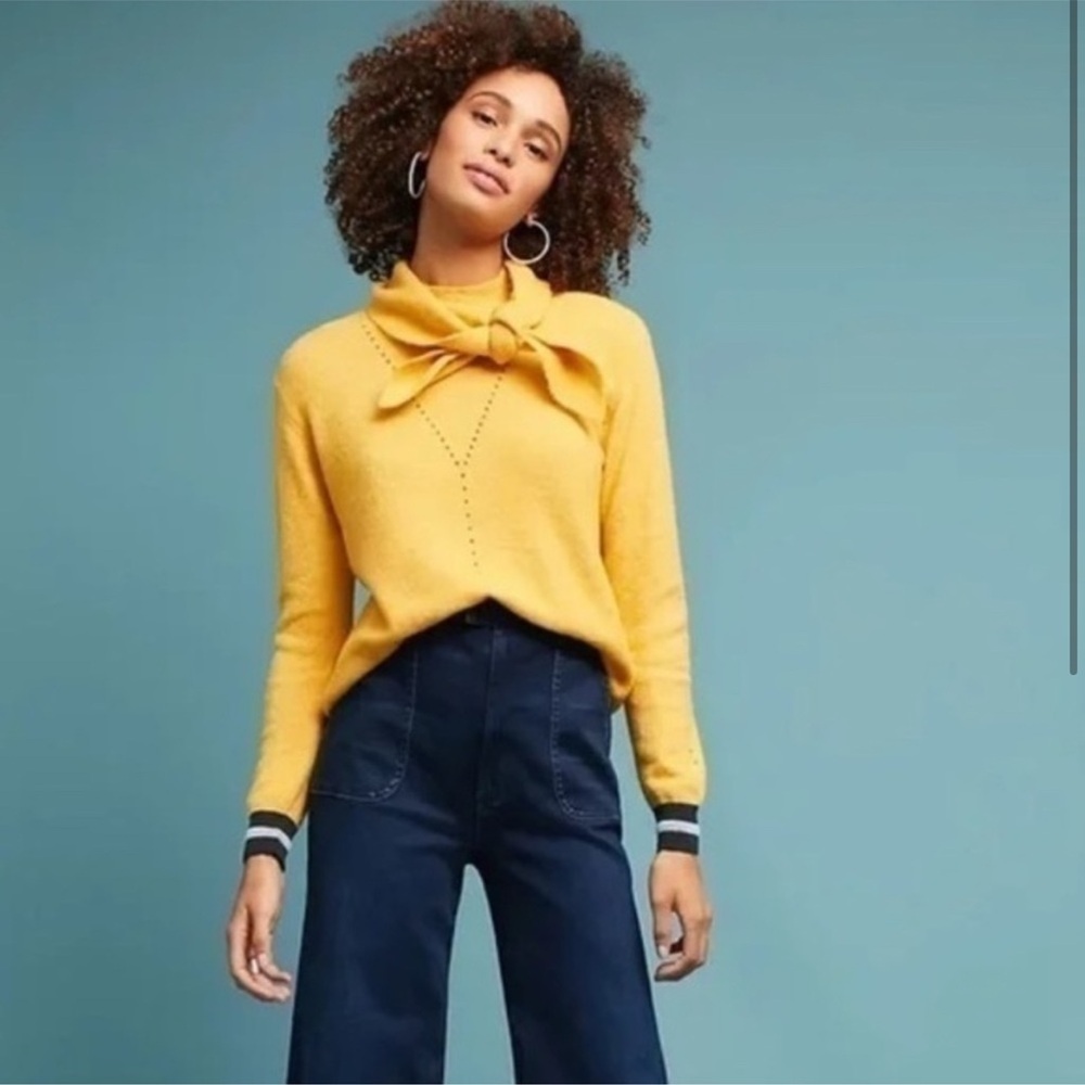 Sita Murt Tami Tie-Neck Yellow Wool Blend Pullover Sweater